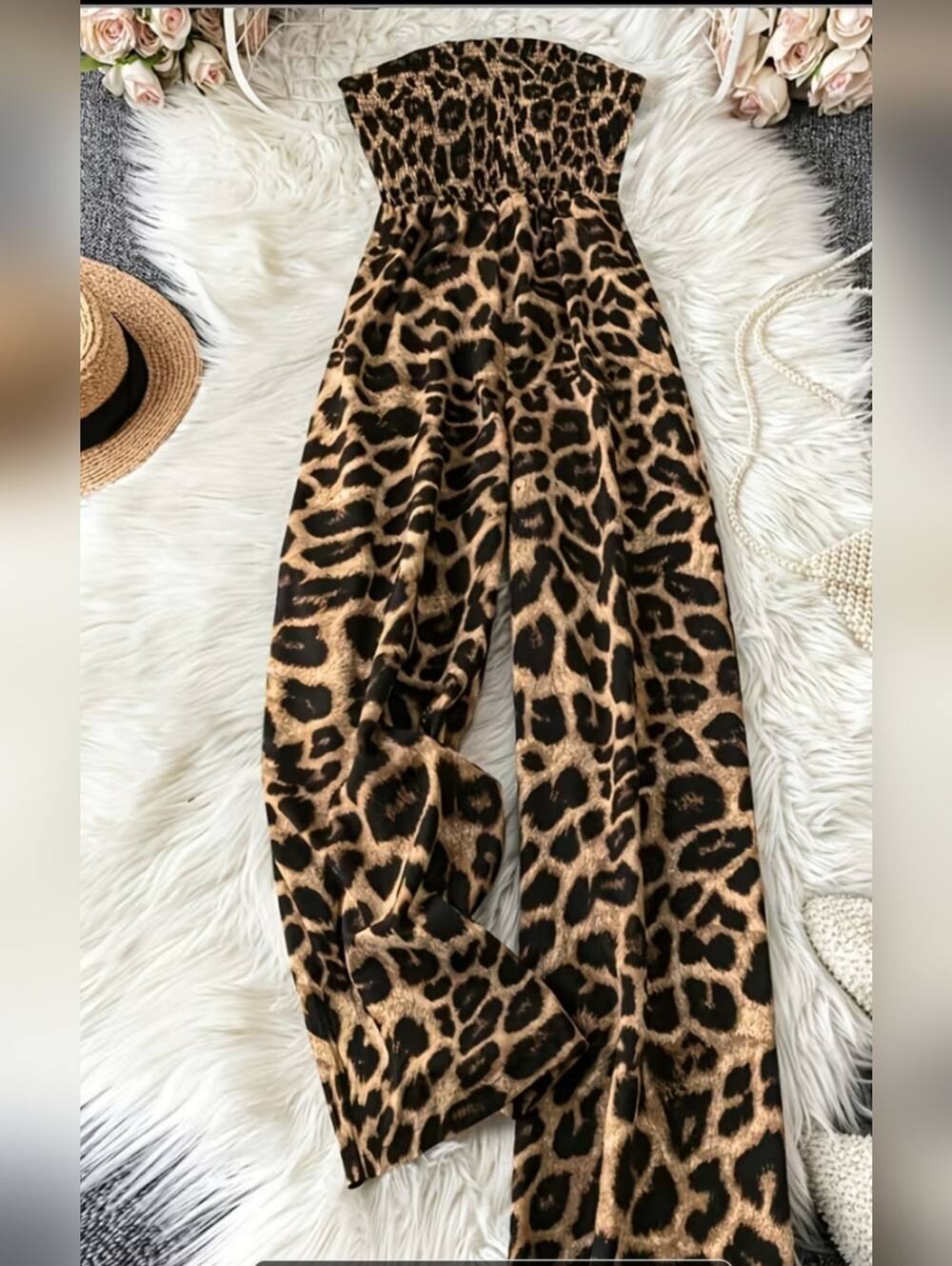 Leopard Print Strapless Jumpsuit - Brown/Black NEW WITHOUT TAGS